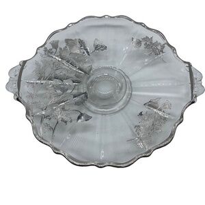 Vintage Silver City Glass Co. Floral Pattern Silver Pedestal Bon Bon Plate